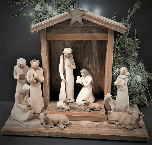 Crèche en Bois de Grange - Ensemble de 20 Pièces de la Nativité