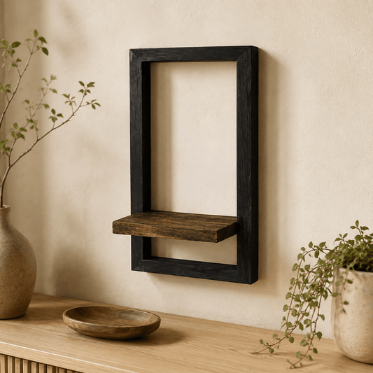 Étagère Murale en Bois d'Acacia Massif avec Cadre en Acier Vintage