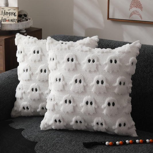 Housse de Coussin Halloween Fantôme 3D en Peluche Douce