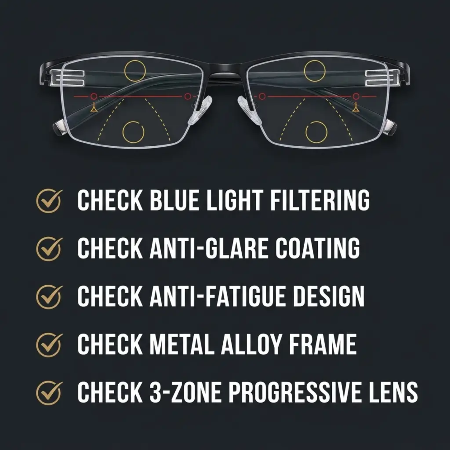 Lunettes Progressives Intelligentes avec Verres Anti-éblouissants et Filtrant la Lumière Bleue