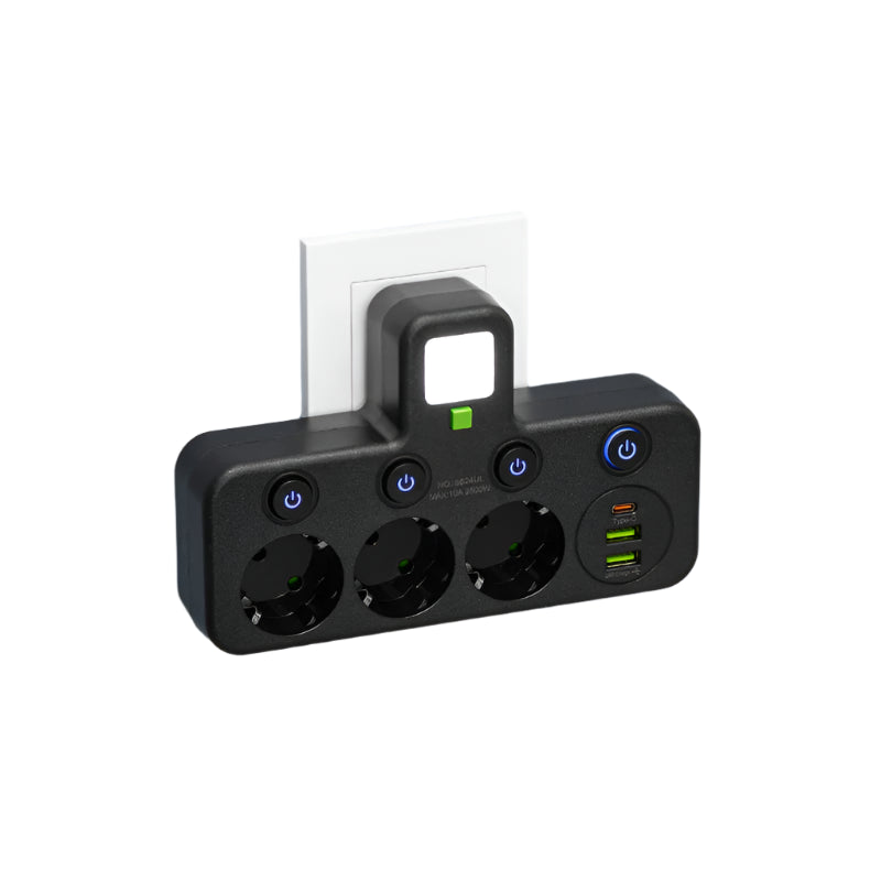 Multiprise USB avec Interrupteur LED - 3 Prises et Type-C