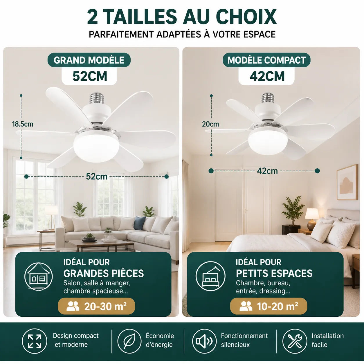 Plafonnier Ventilateur LED Éolia - Ventilation Silencieuse et Design Moderne