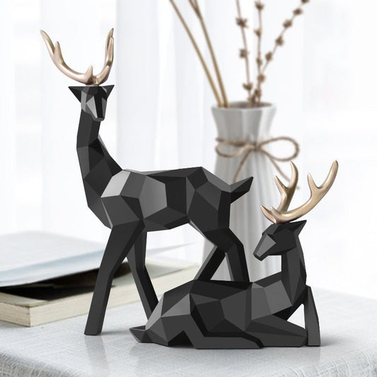 Sculpture de Cerf Abstrait - Paire Élégante en Résine