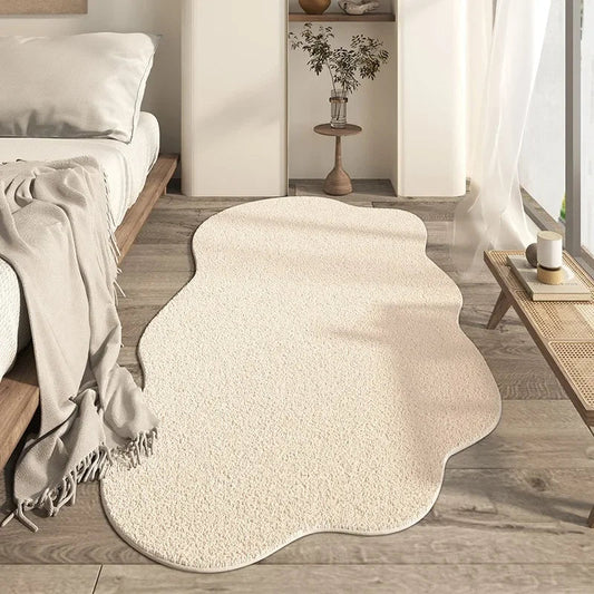 Tapis Beige Antidérapant en Peluche pour Salon - Design Minimaliste