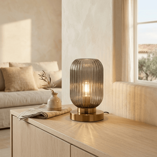 Lampe de Table Élégante en Verre Nervuré pour Intérieur Moderne