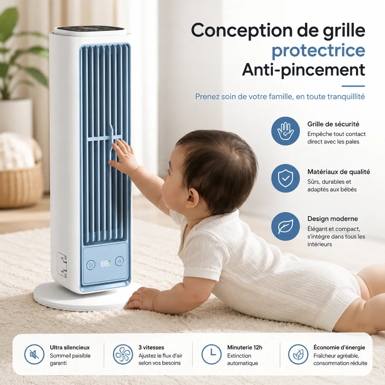 AeroFlow™ - Climatiseur Mobile Silencieux Tour Sans Pales