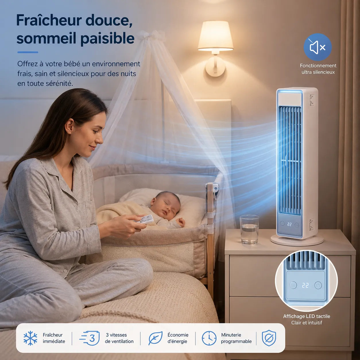 AeroFlow™ - Climatiseur Mobile Silencieux Tour Sans Pales