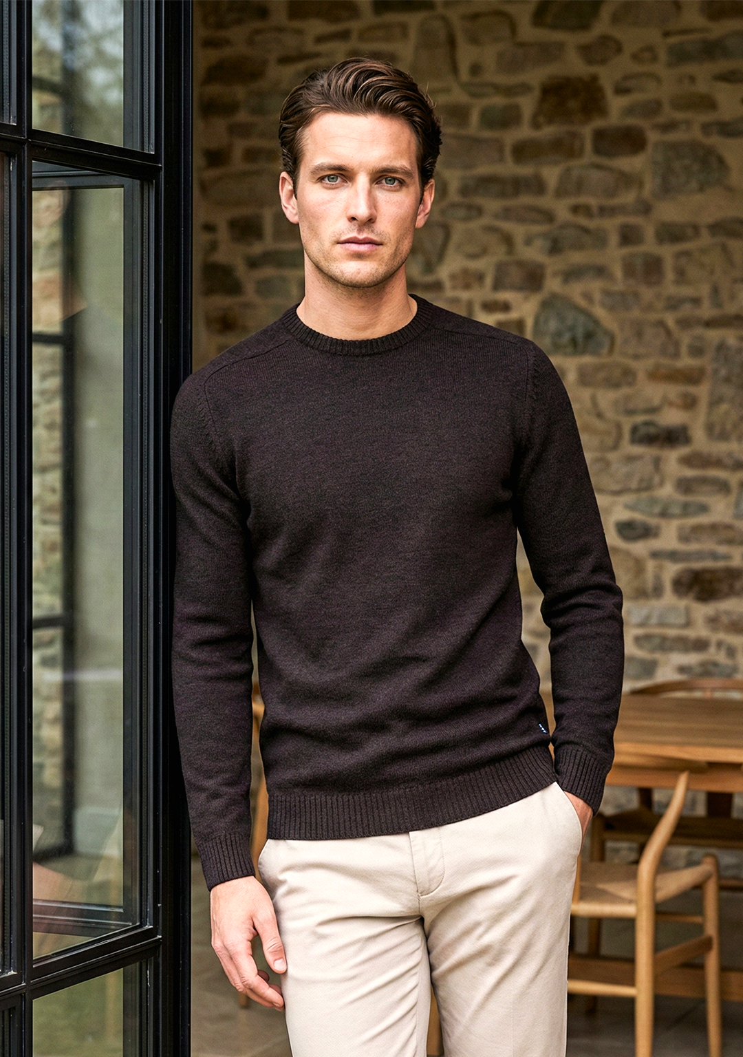 Pull en maille premium pour homme – Marron foncé