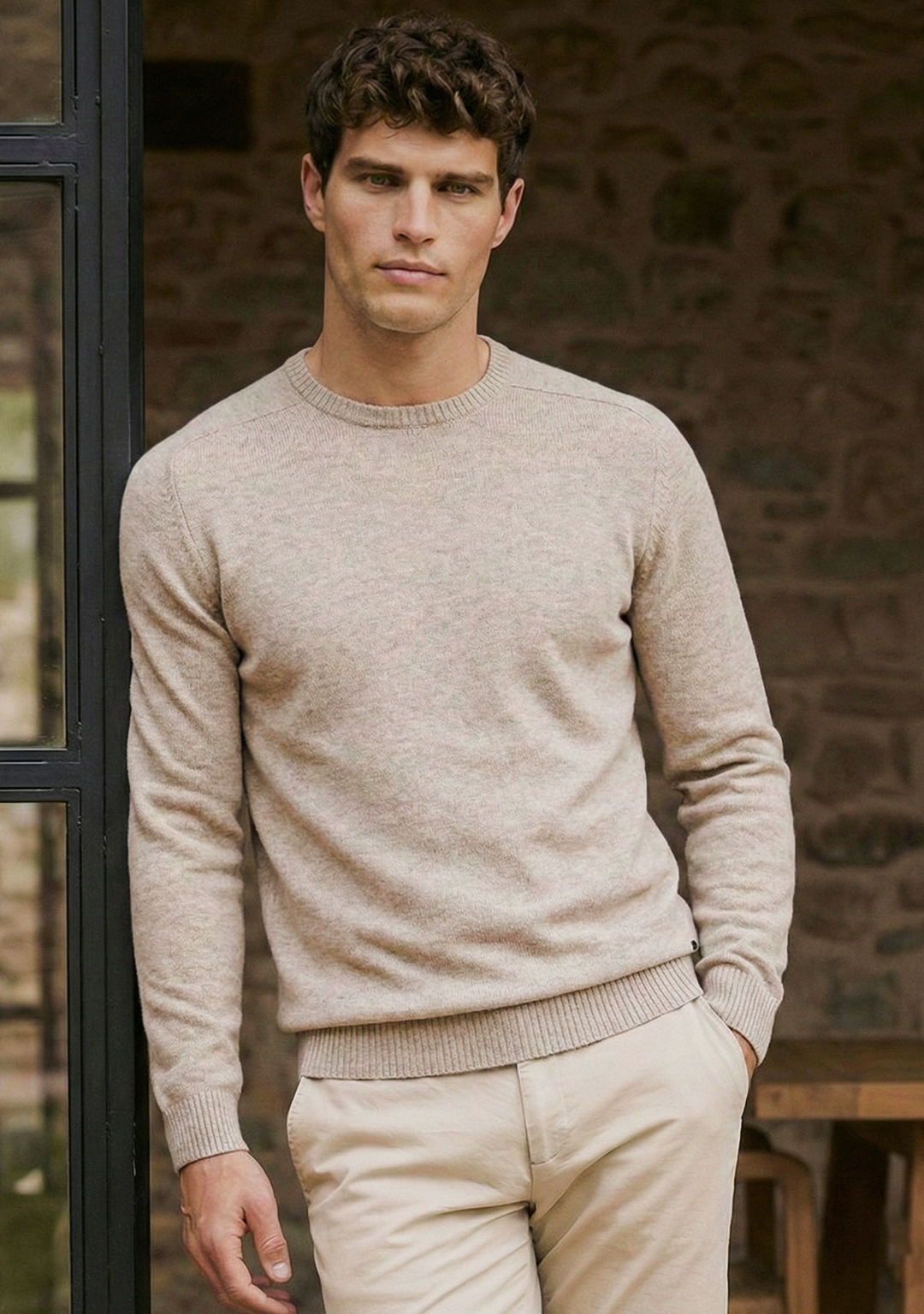 Pull en maille premium pour homme – Beige
