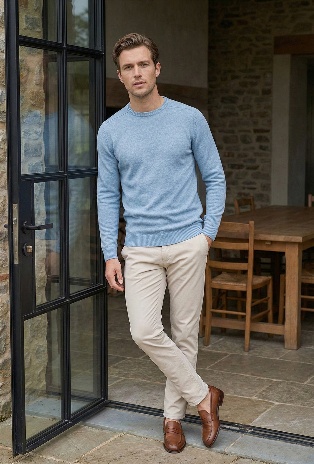 Pull en maille premium pour homme – Bleu ciel