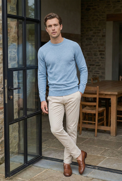 Pull en maille premium pour homme – Bleu ciel
