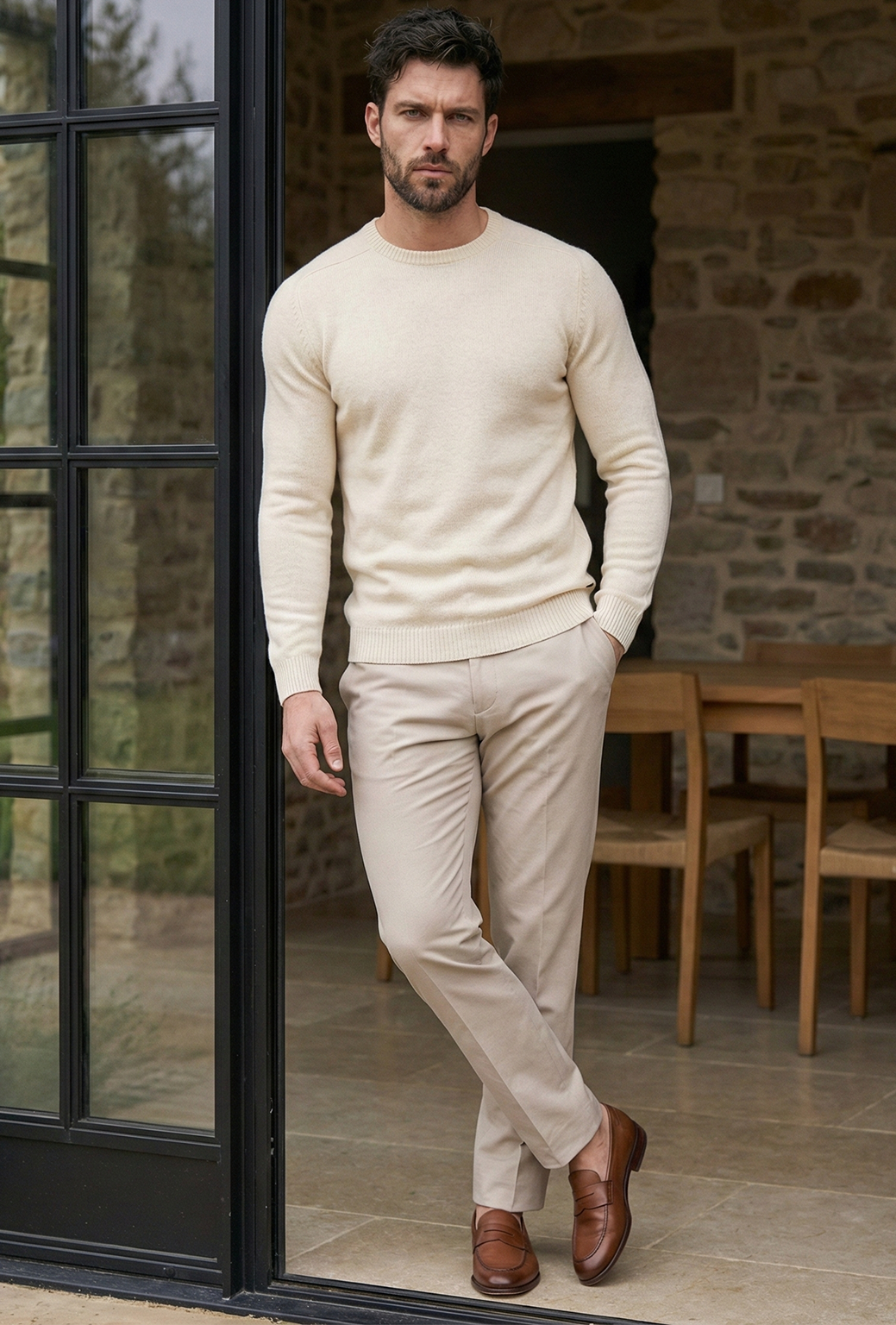 Pull en maille premium pour homme - Ivoire doux