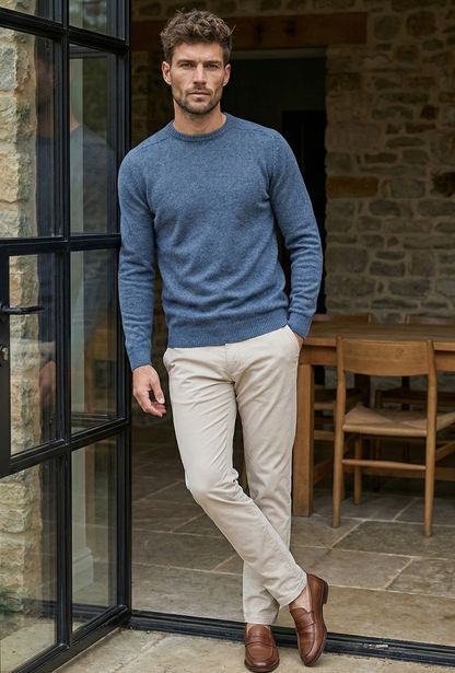 Pull en maille premium pour homme - Bleu acier