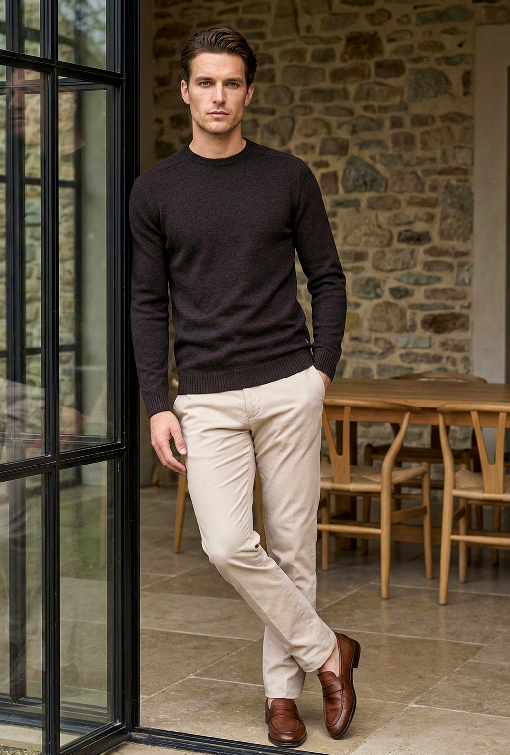 Pull en maille premium pour homme – Marron foncé