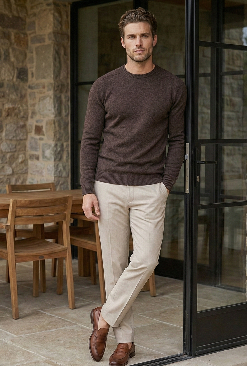 Pull en maille premium pour homme - Marron espresso