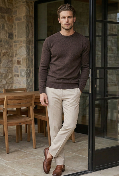 Pull en maille premium pour homme - Marron espresso