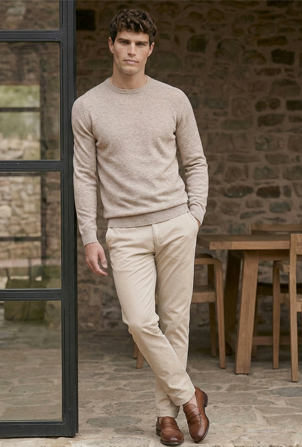Pull en maille premium pour homme – Beige