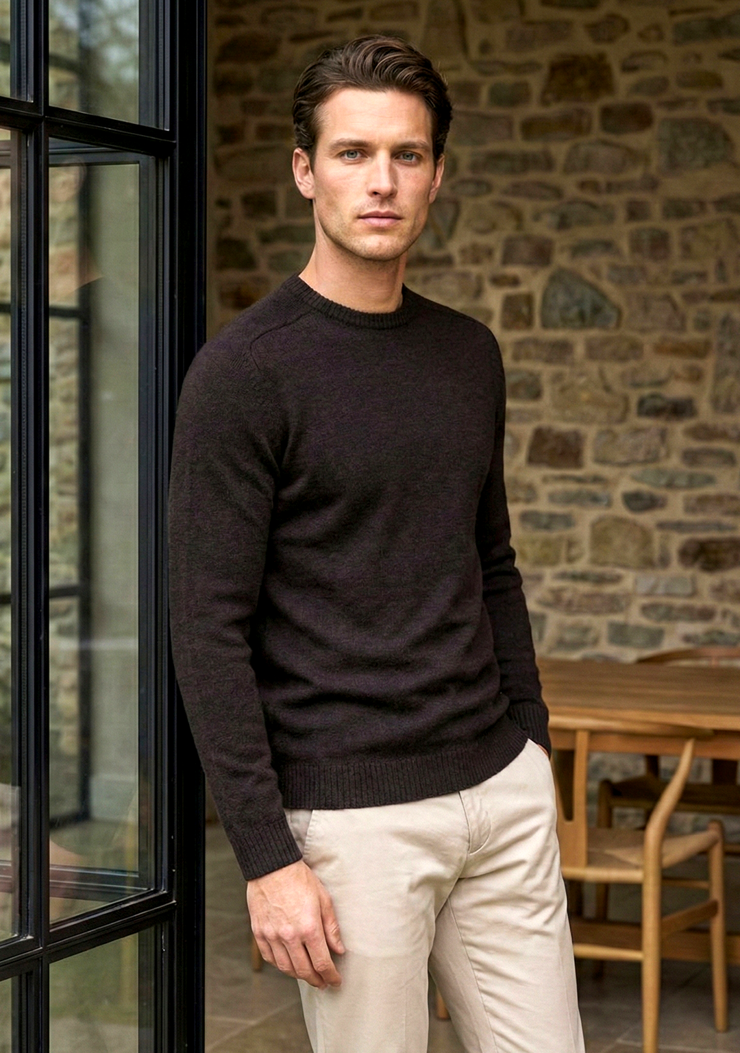 Pull en maille premium pour homme – Marron foncé