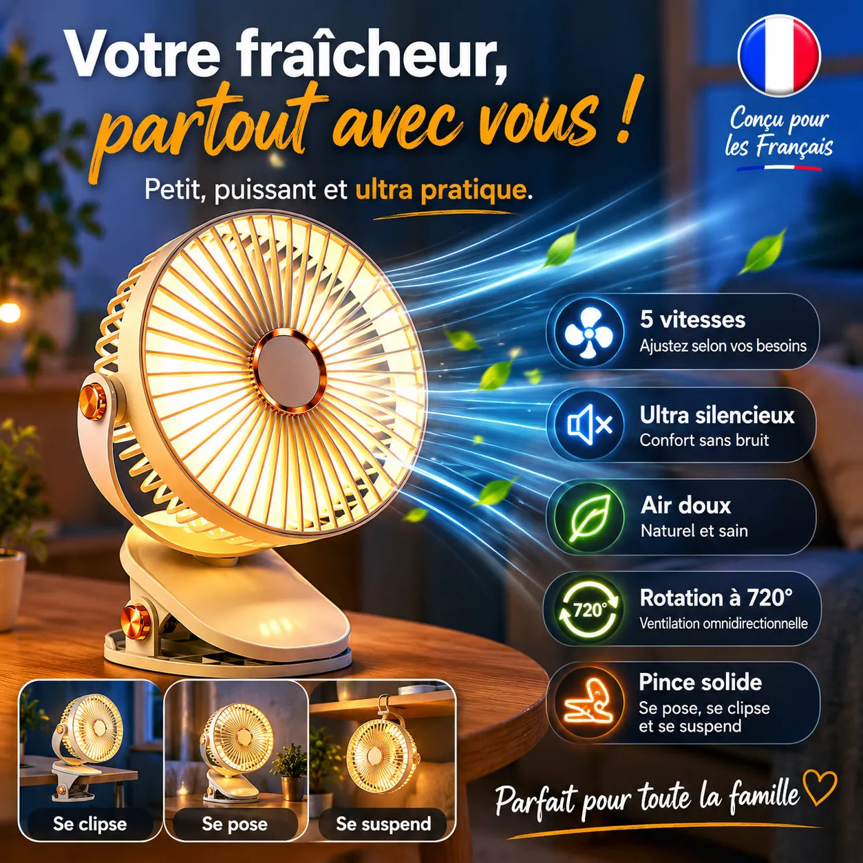 Breezéo™ - Ventilateur Portable Rechargeable 8000mAh 5 Vitesses
