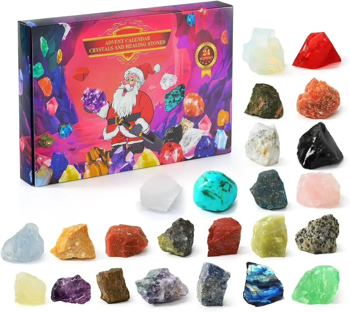 Calendrier de l'Avent Original - 24 Pierres de Cristal Naturelles Uniques
