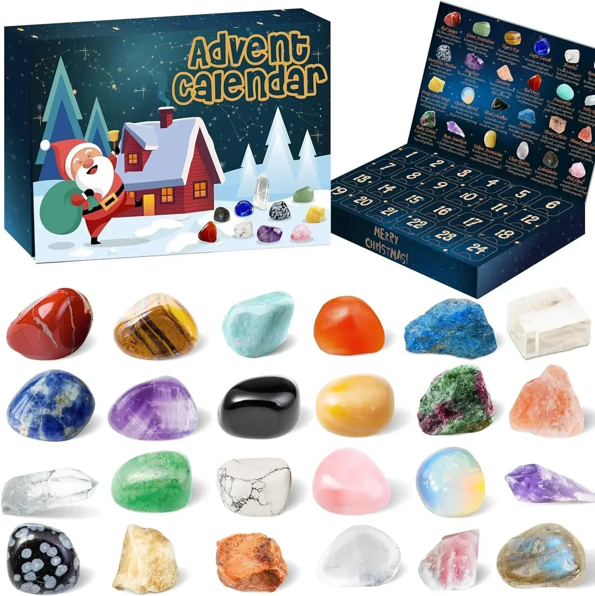 Calendrier de l'Avent Original - 24 Pierres de Cristal Naturelles Uniques