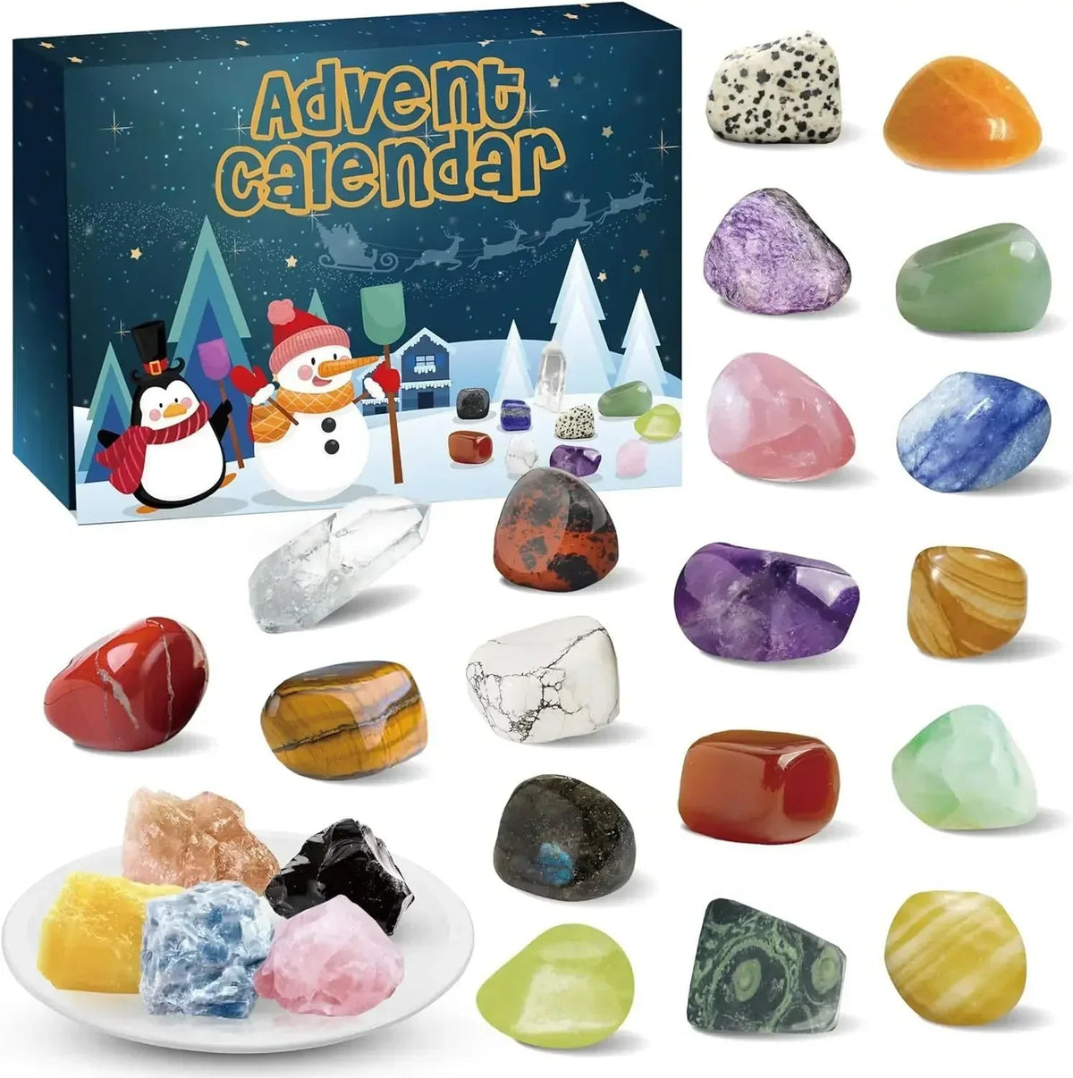 Calendrier de l'Avent Original - 24 Pierres de Cristal Naturelles Uniques