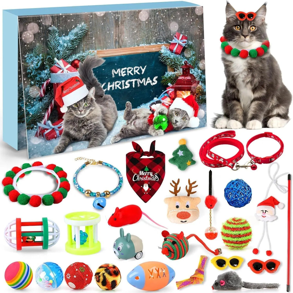Calendrier de l'Avent pour Chats - 24 Jouets Interactifs Festifs