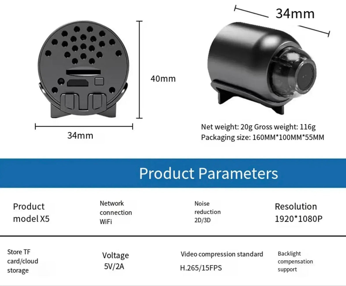 Telecamera di Sorveglianza WiFi Mini 5G 1080P HD con Visione Notturna
