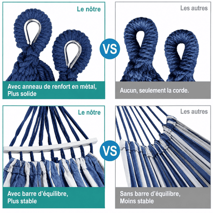 Hamac Double en Toile - Lit Suspendu Anti-Roulis pour Camping