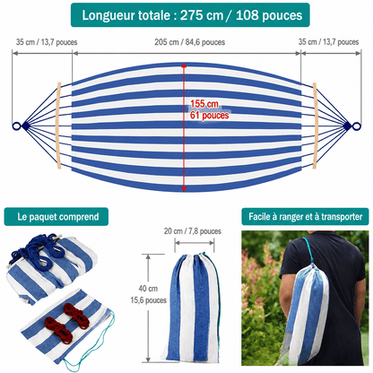 Hamac Double en Toile - Lit Suspendu Anti-Roulis pour Camping