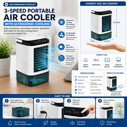 Climatiseur Mobile Silencieux 3 Vitesses - Refroidissement Par Ultrasons