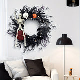 Couronne Gothique d'Halloween avec Squelette et Citrouilles - Décoration Effrayante 60 cm