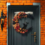 Couronne d'Halloween - Décoration Florale Sorcière en Croissant de Lune