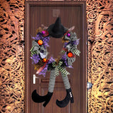 Couronne de porte Halloween - Décoration avec jambes de sorcière et accessoires festifs