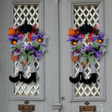 Couronne de porte Halloween - Décoration avec jambes de sorcière et accessoires festifs