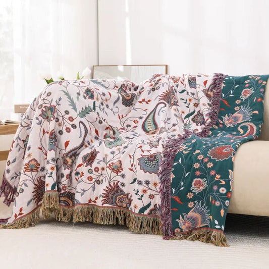 Coperta Soffice Reversibile Vintage in Cotone Floreale 150x200 cm
