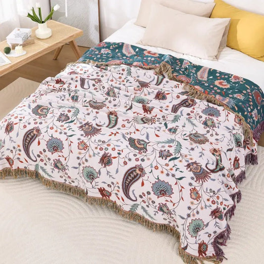 Coperta Soffice Reversibile Vintage in Cotone Floreale 150x200 cm