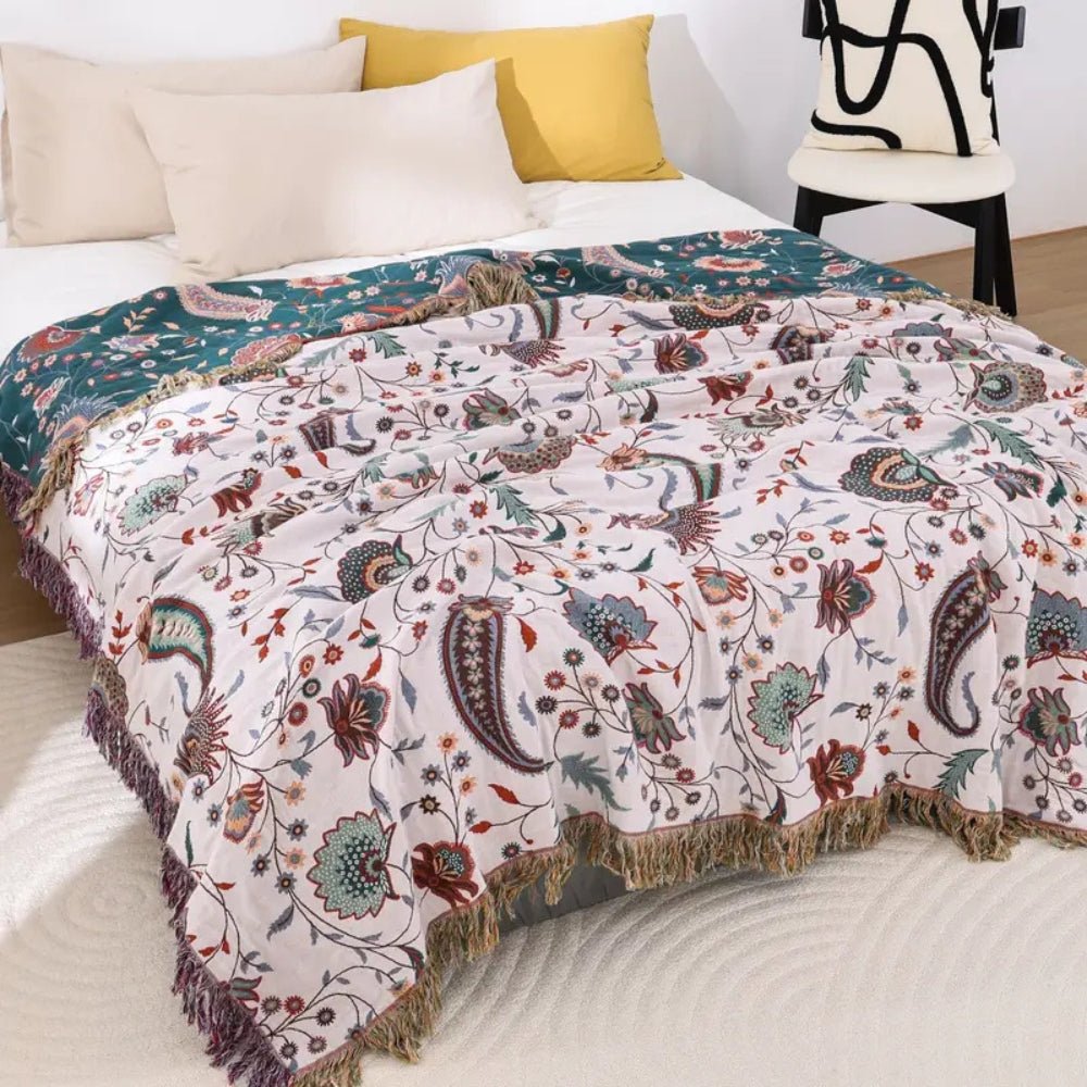 Coperta Soffice Reversibile Vintage in Cotone Floreale 150x200 cm