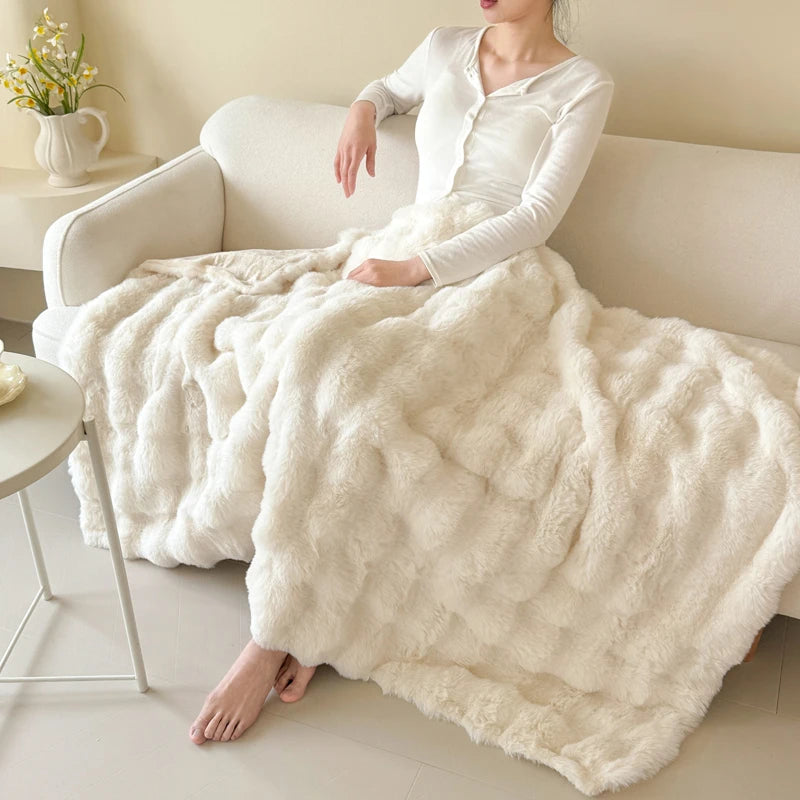 Couverture Polaire Douce Double Couche en Fausse Fourrure