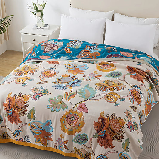 Coperta Reversibile in Cotone Flora - Design Floreale Vintage Morbido ed Elegante
