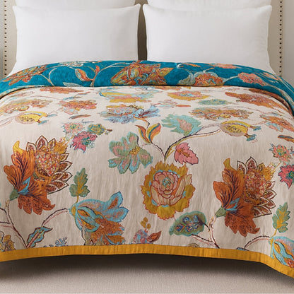 Couverture Réversible en Coton Flora - Design Floral Vintage Doux et Élégant