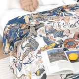 Couverture Réversible en Coton Floral - Confort Naturel pour Canapé et Lit