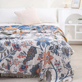 Couverture Réversible en Coton Floral - Confort Naturel pour Canapé et Lit