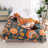 Couverture en Coton Bohème avec Motif Floral Élégant