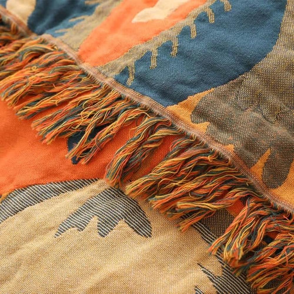 Couverture en Coton Bohème avec Motif Floral Élégant