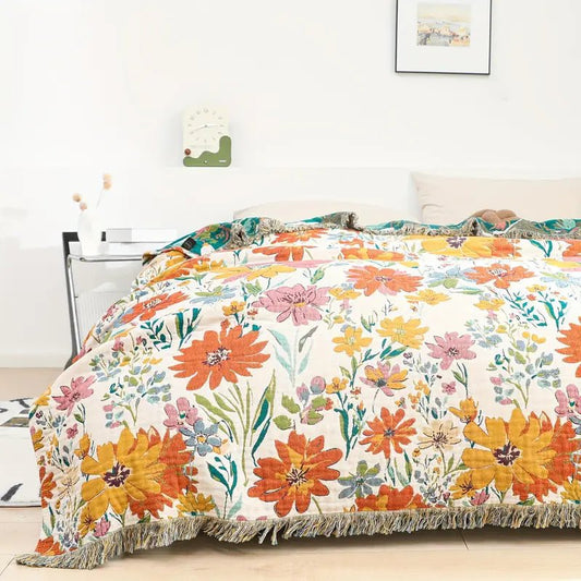 Coperta Floreale in Cotone - Eleganza e Comfort per Tutte le Stagioni