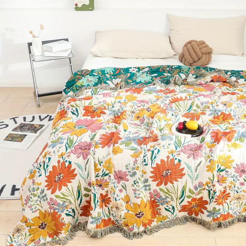 Couverture en Coton Floral - Élégance et Confort pour Toutes les Saisons