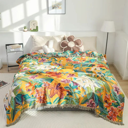 Coperta in Cotone Tropicale - Design Vibrante e Morbidezza