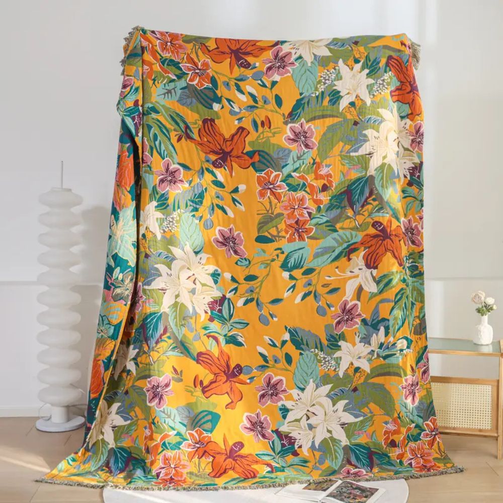 Coperta in Cotone Tropicale - Design Vibrante e Morbidezza