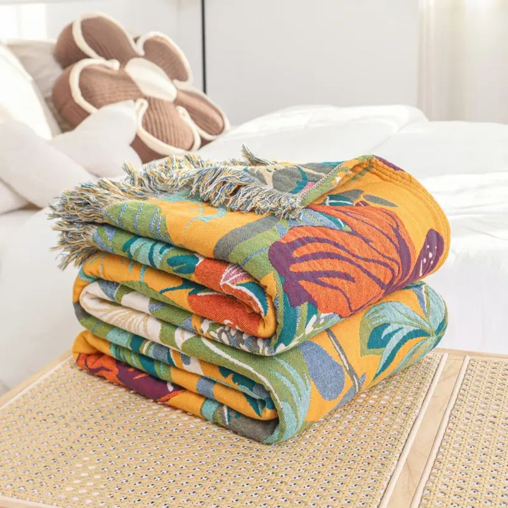 Coperta in Cotone Tropicale - Design Vibrante e Morbidezza
